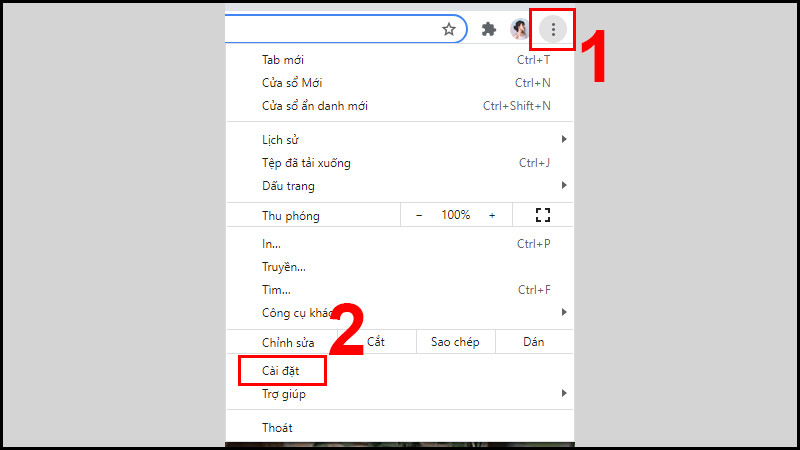 Mở Cài đặt trong ứng dụng Google Chrome trên máy tính